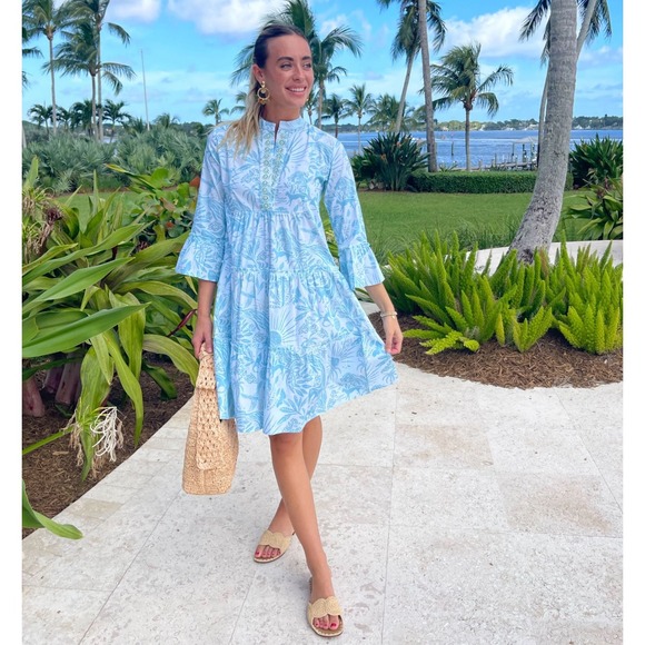 Sheridan French Dresses & Skirts - Sheridan French Caty Midi Dress Whimsical Island Sky Print Ruffle Sleeves XL NWT